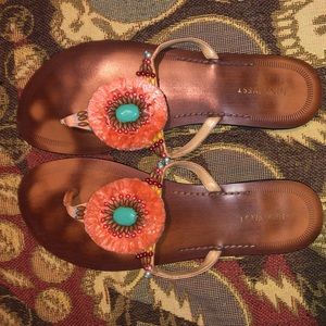 Nine West “Rosyann” Orange Flower Flat Thong
